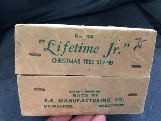 Vintage Lifetime Jr 108 Christmas Tree Stand W/ Box Metal Sb Manufacturing Co