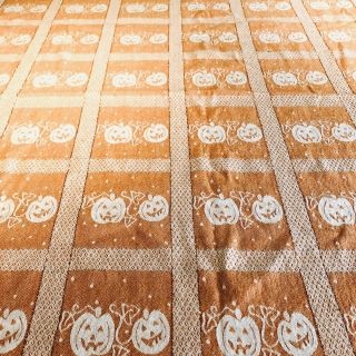 Vintage Halloween Fabric Tablecloth Pumpkin Plaid 72x55 Rectangle Halloween Euc