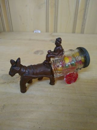 Vintage 1940’s Era Glass Candy Container Horse Pulling Barrel