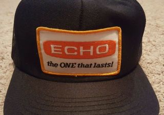 Vintage ECHO Chainsaws Foam Mesh Snapback Trucker Farmer Hat Cap Huge Patch 3