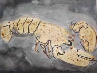 Alexander Minewski Listed Artist Watercolor Painting Lobster Modern Abstract