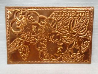 Engraved Tooled Copper Postcard Hibisqus By Kopper Kard Utah