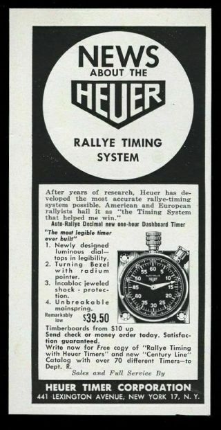 1960 Tag Heuer Auto Rallye Stop Watch Timer Stopwatch Vintage Print Ad