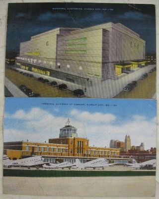 2 Vintage Postcard Airport Municipal Auditorium Kansas City,  Mo