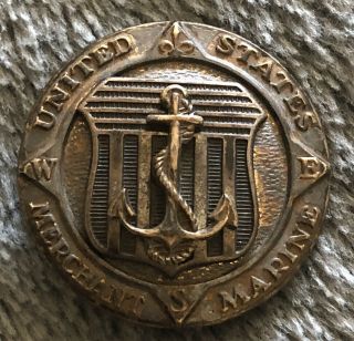 Vintage Ww2 Us Military Merchant Marine Insignia Pin Back Sterling By A E Co.