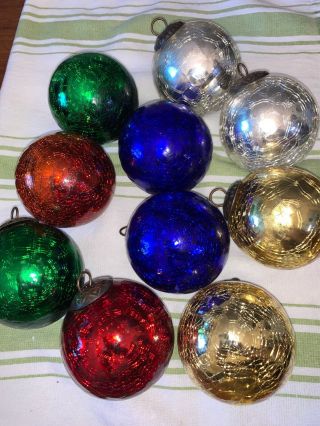 Vintage Crackle Glass Christmas Ornaments Set Of 10 Traditions Brand 6 Colors
