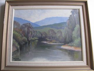 Ernest Salter Australian Framed Oil " Spring River Landscape " 1970