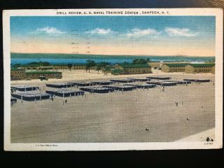Vintage Postcard 1945 Drill Review U.  S.  Naval Training Center Sampson N.  Y.