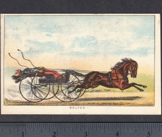 Authentic Currier & Ives Circa 1880 Bolted Horse Race Comic Victorian Trade Card