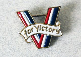 Vintage Wwii " V For Victory " Red White And Blue Military Pin By Accessocraft Ny