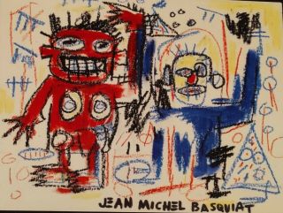 Jean Michel Basquiat Signed Abstract Expressionist Painting Signed Art