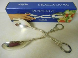 Vintage Sheffield Silverplate Scissor Style Salad Serving Spoon & Fork,  Boxed