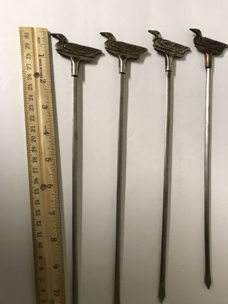 4 Vintage Copper Stainless Steel Duck Skewer Planter Stick Stake Collectible