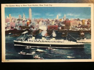Vintage Postcard 1930 - 1945 The Queen Mary York Harbor York City