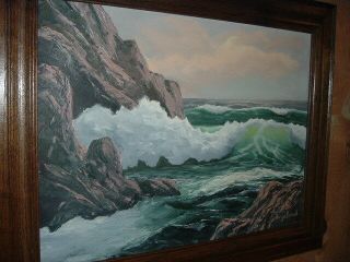 Vintage O/c,  Seascape,  The Breakers,  18 " X 24 ",  Signed Ginger Darnell L/r