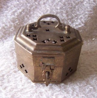 Vintage Cricket Cage Brass Potpourri Box Octagon Incense Burner Hinged Lid " 19 " 9