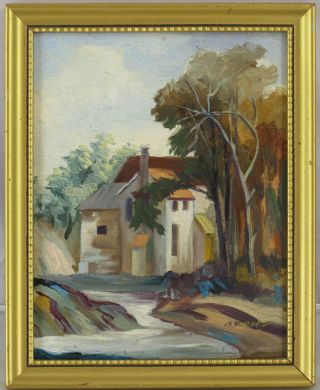 American Vintage Oil On Panel Landscape Painting Illegibly Signed