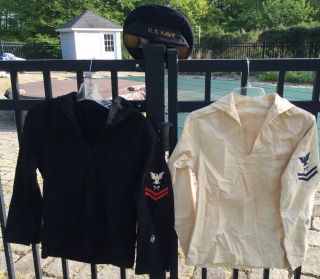 Wwii Us Navy Crackerjack Sailor Uniform Wool Jacket White Shirt - Blouse Cap Cb