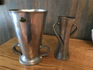 Liberty Tudric Uk Pewter Vases (2),  One With Cabuchon,  Arts And Crafts