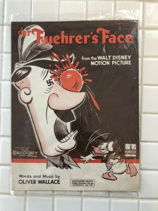 Vtg 1942 Walt Disney Wwii Sheet Music " Der Fuehrers Face " Donald Duck & Hitler