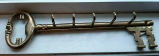 Vintage Heavy Brass Skeleton Key Shaped Key Wall Hook Hanger 8 "