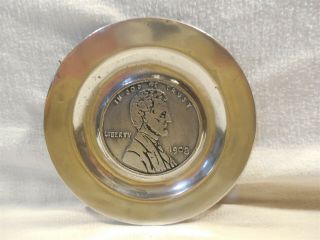 Vintage Pew - Ta - Rex Pewter 1908 Lincoln Penny Coin Dish Plate