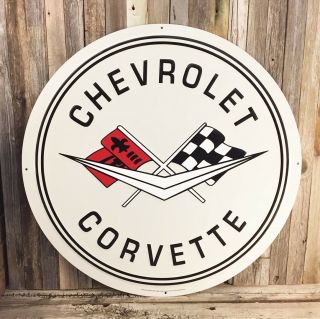 Chevrolet Corvette Flags Logo Chevy Metal Tin Sign 24 " Vintage Garage Dealer
