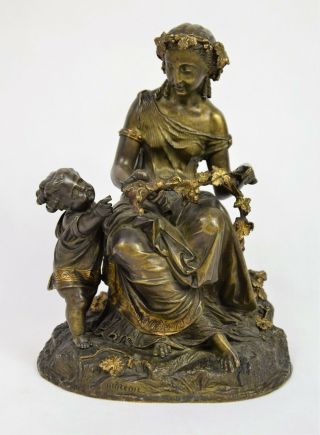 Moreau Mathurin (1822 - 1918) " Woman With A Child ",  Bronze,  19th Century