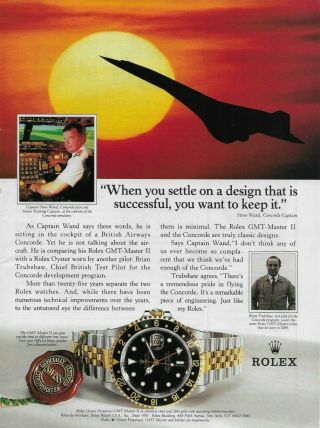 1995 Rolex Gmt - Master Ii Watch Concorde British Airways Color Print Ad