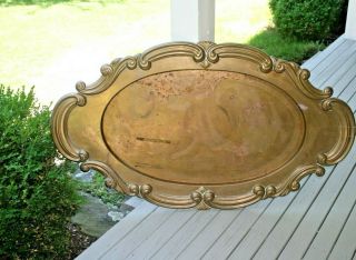 Large Vintage Brass Tray Coffee Table Top Marked Mottahedeh India 53 " X 31 " Huge