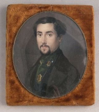 Fine 19th C Hand Painted Miniature Portrait Painting Of A Dashing Young Man