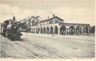 Southern Pacific Depot Santa Barbara,  Ca Railroad Station Ca 1920s Postcard