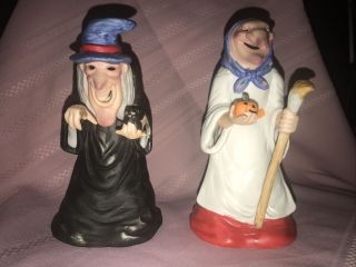 Two 1987 Enesco Halloween Witch Figural Tea Light Candle Holders