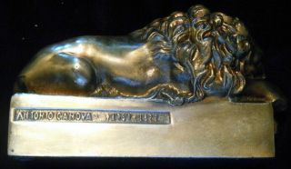 Vintage Antonio Canova 1757 - 1822 Brass Guardian Lion Statue Bookend (1 Ea. )