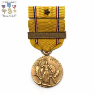 Ww2 Us Navy & Marine Corps American Defense Medal Fleet Clasp Ribbon Bar Bin 001