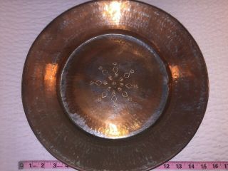 15 " Round Hand Hammered And Etched Turkish Copper Plate Wall Decoration