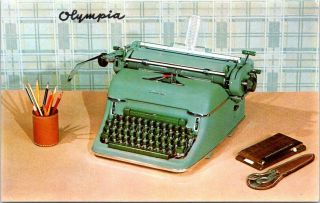 Olympia Model Sg1 Typewriter,  Summit,  Jersey,  Advertising Chrome Postcard