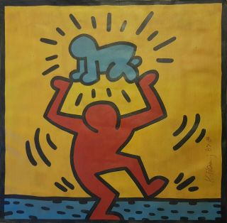 Signed Keith Haring,  Painting On Canvas.  Untitled,  1987,  - Provenance