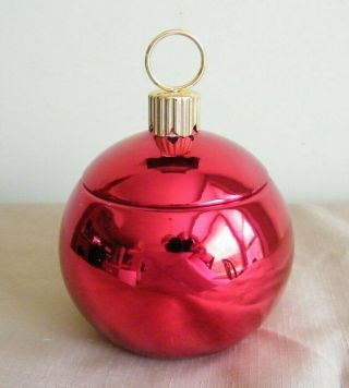 Vintage Teleflora Christmas Red Ornament Cookie Candy Ceramic Canister W/ Lid