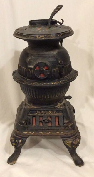 Rare Vintage Spark Cast Iron Salesman Sample Pot Belly Stove Iron Cast Complete