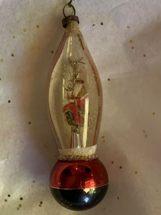 Antique Feather Tree German Mica Glass Santa Die Cut Paper Ornament Unsilvered