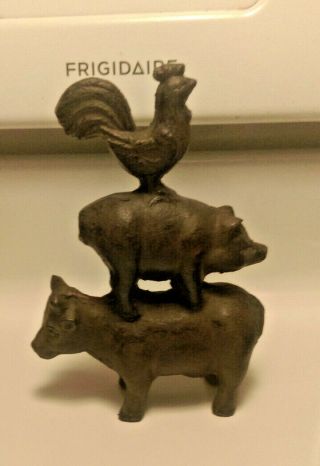 Vintage Cast Iron Rooster,  Pig And Cow Figure 6 3/4 "