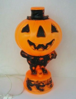 Vintage Empire Blow Mold Pumpkin Head On Black Cat Skull And Witches 14 " Lighted