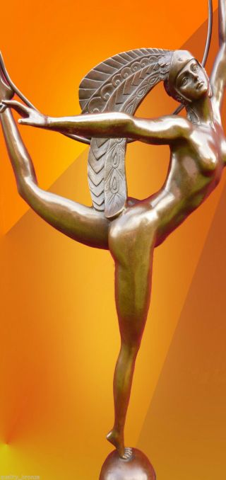 French Art Deco,  Signed Morante Hoop Dancer Bronze Hot Cast Statue Figure