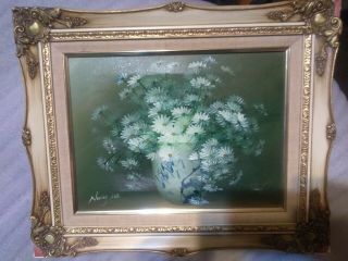 Vintage 16x12 Painting By Listed Artist Nancy Lee - Floral/daisies 21x17 Framed
