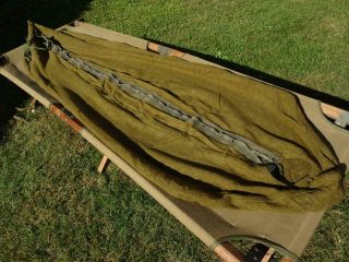 1945 Wwii Olive Green Wool Military Sleeping Bag Camping Backpacking