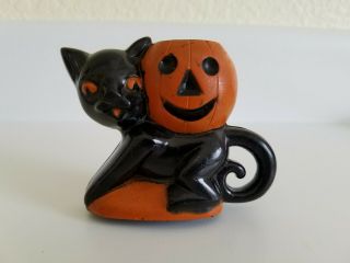 Vintage Rosbro Halloween - Black Cat With Pumpkin Candy Container - 1950 