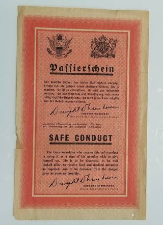 Wwii Us Leaflet For German Soldiers: Passierschein Safe Conduct Pass