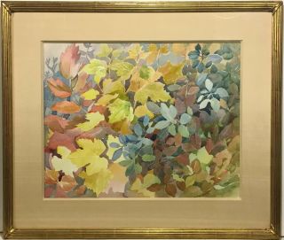 Signed 20th C.  American Impressionist Watercolor Painting Colorful Foliage