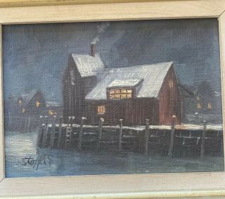 Michael Stoffa Wharf Seaside Signed Oil Painting 1978 Rockport,  Ma